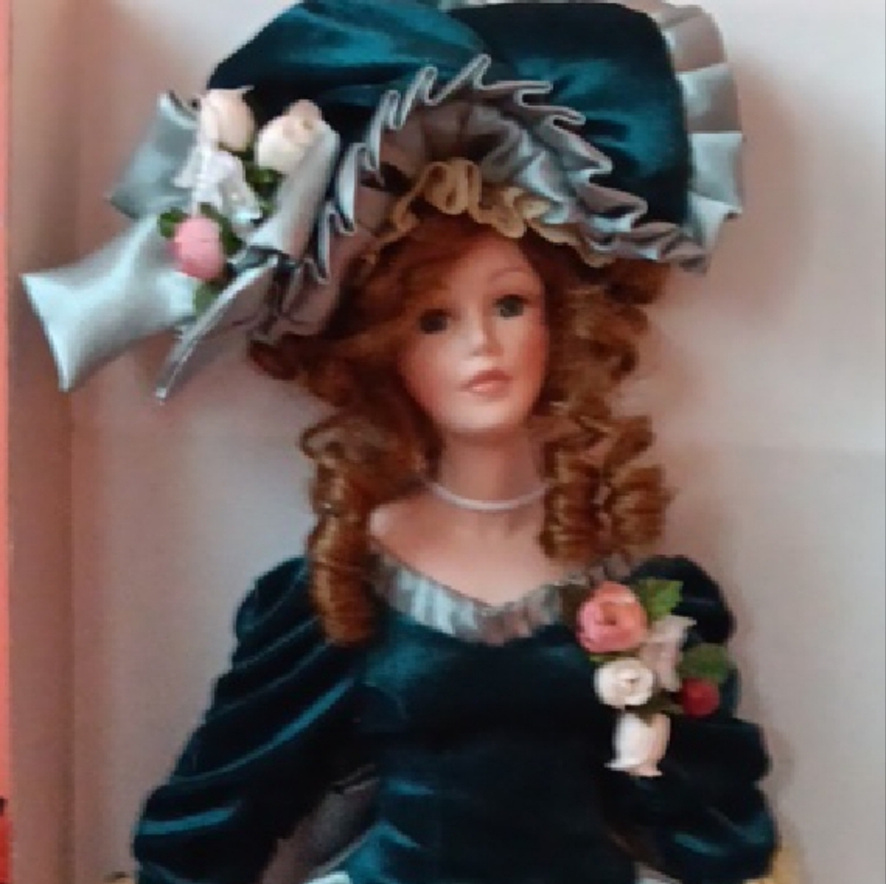 Victorian Doll Wall Decor in Teal and Silver